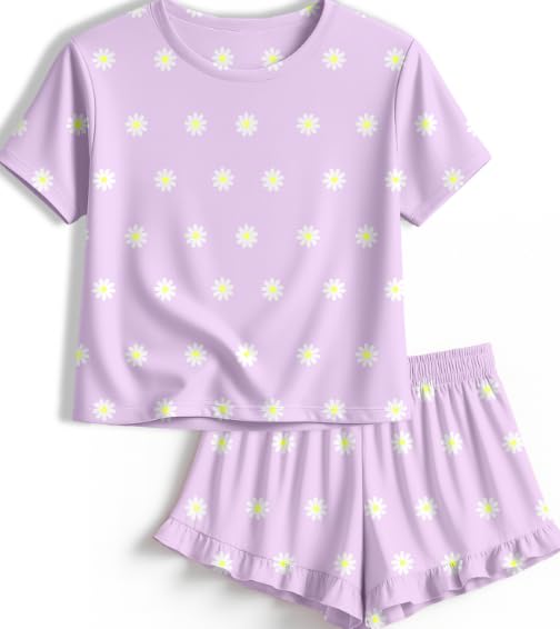 Petite&Me Soft Girls Pajamas with Ruffle Shorts, Cute Girls PJs Size 6-14