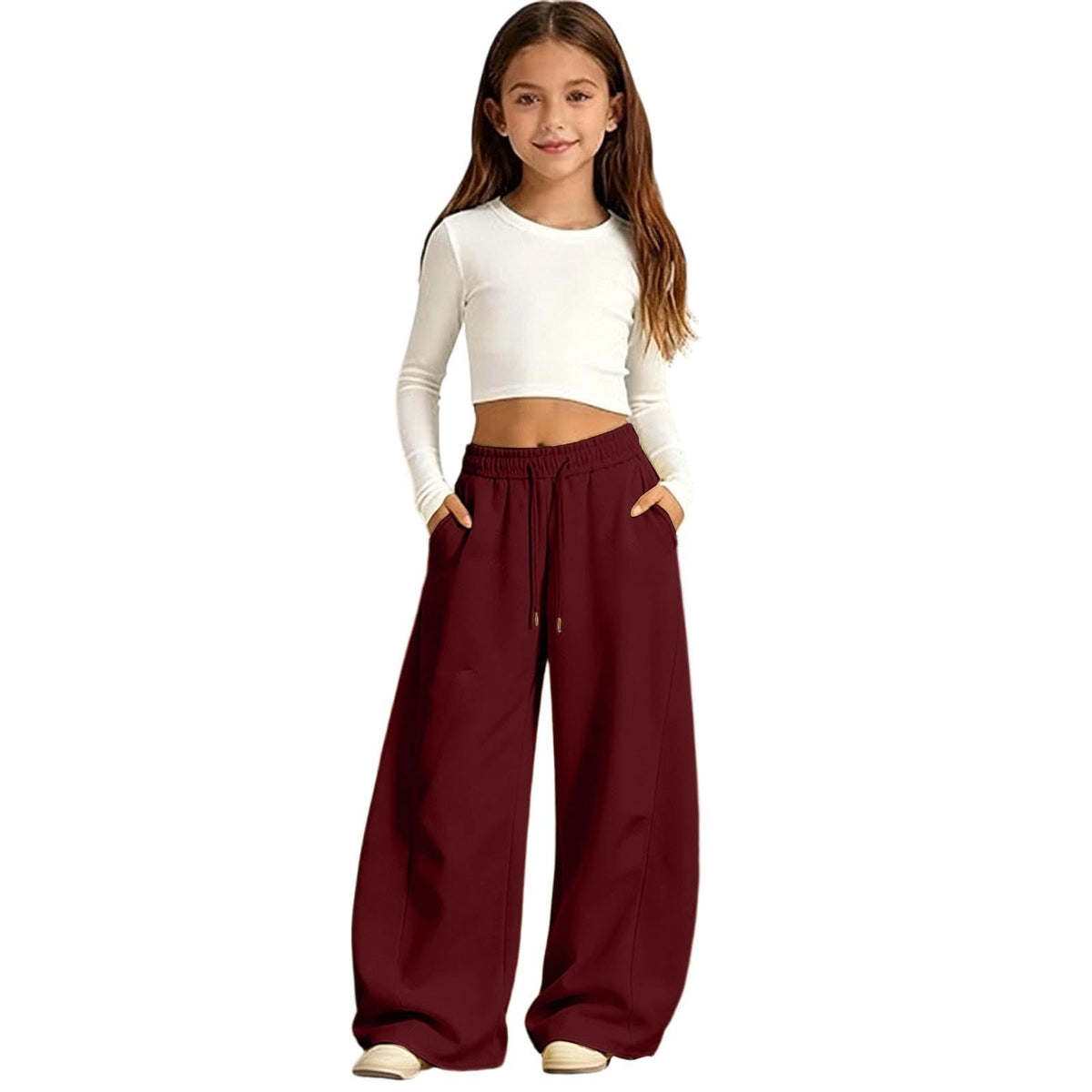 Girls Sweatpants Baggy Barrel Wide Leg Pants Drawstring Open Bottom Casual Sweat Trousers with Pockets 5-15 Years