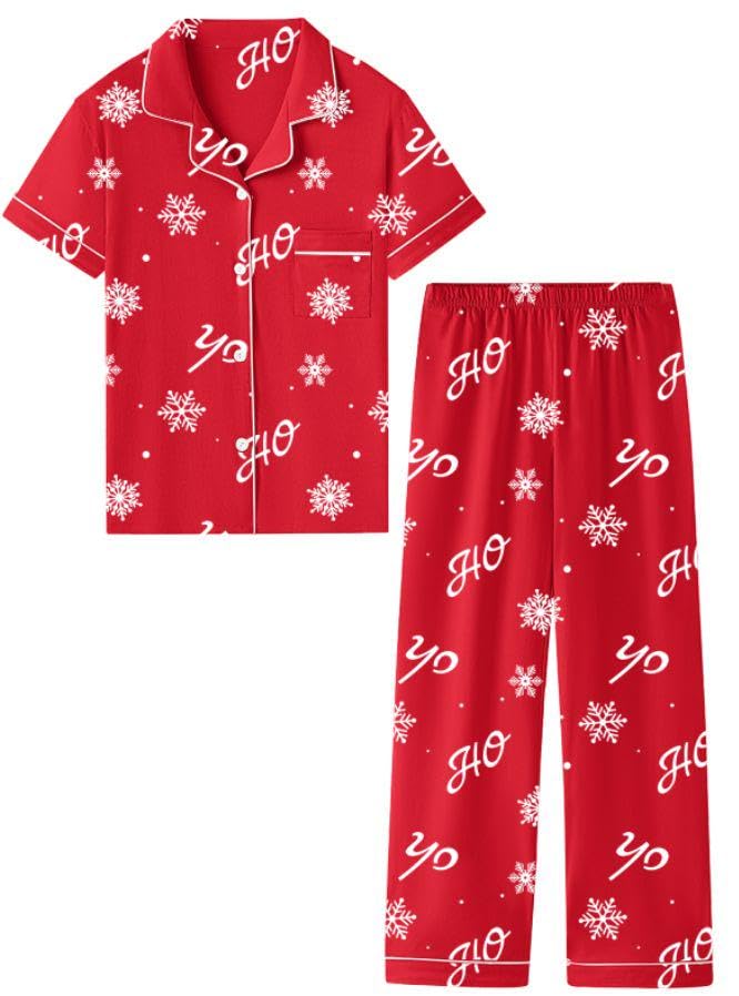 QZH.DUAO Girls Cotton Short Sleeves and Long Pants Pajama Set, 5-14 Years
