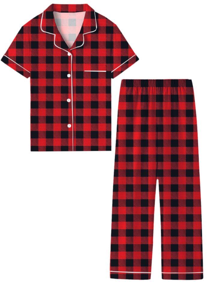 QZH.DUAO Girls Cotton Short Sleeves and Long Pants Pajama Set, 5-14 Years