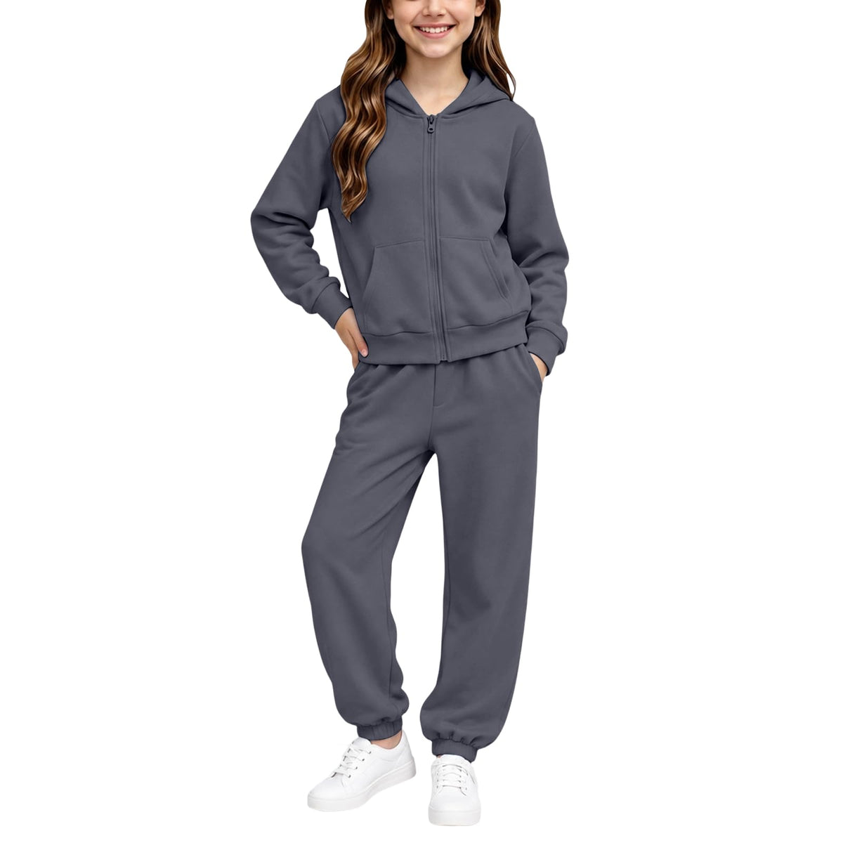 Girls Sweatsuit Fall Winter Kid Zip up Hoodie and Sweatpants Set 2-14 Years