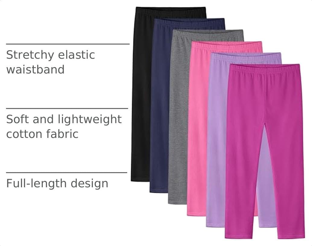6 Pack Girls Leggings Cotton Tights for Toddler Kids Soft Yoga Pants