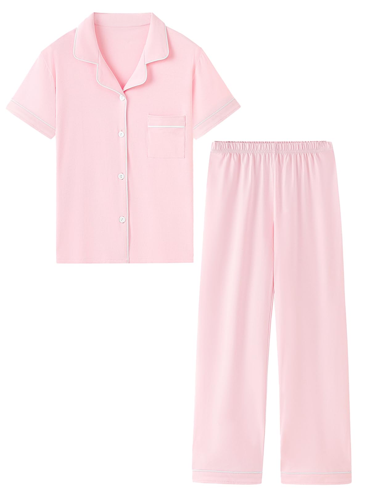 QZH.DUAO Girls Cotton Short Sleeves and Long Pants Pajama Set, 5-14 Years