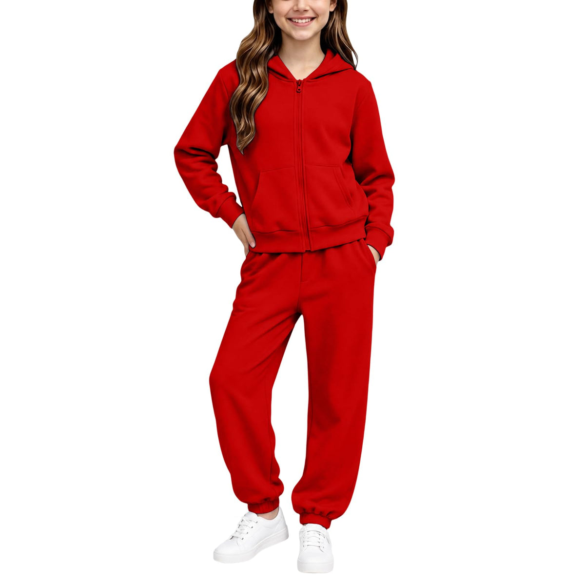 Girls Sweatsuit Fall Winter Kid Zip up Hoodie and Sweatpants Set 2-14 Years