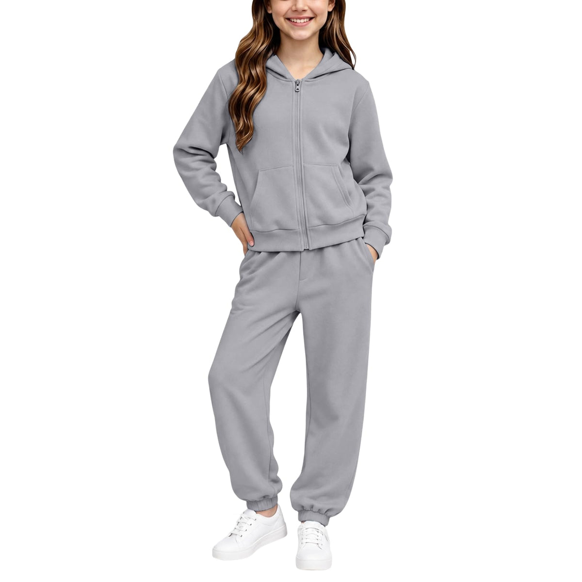 Girls Sweatsuit Fall Winter Kid Zip up Hoodie and Sweatpants Set 2-14 Years