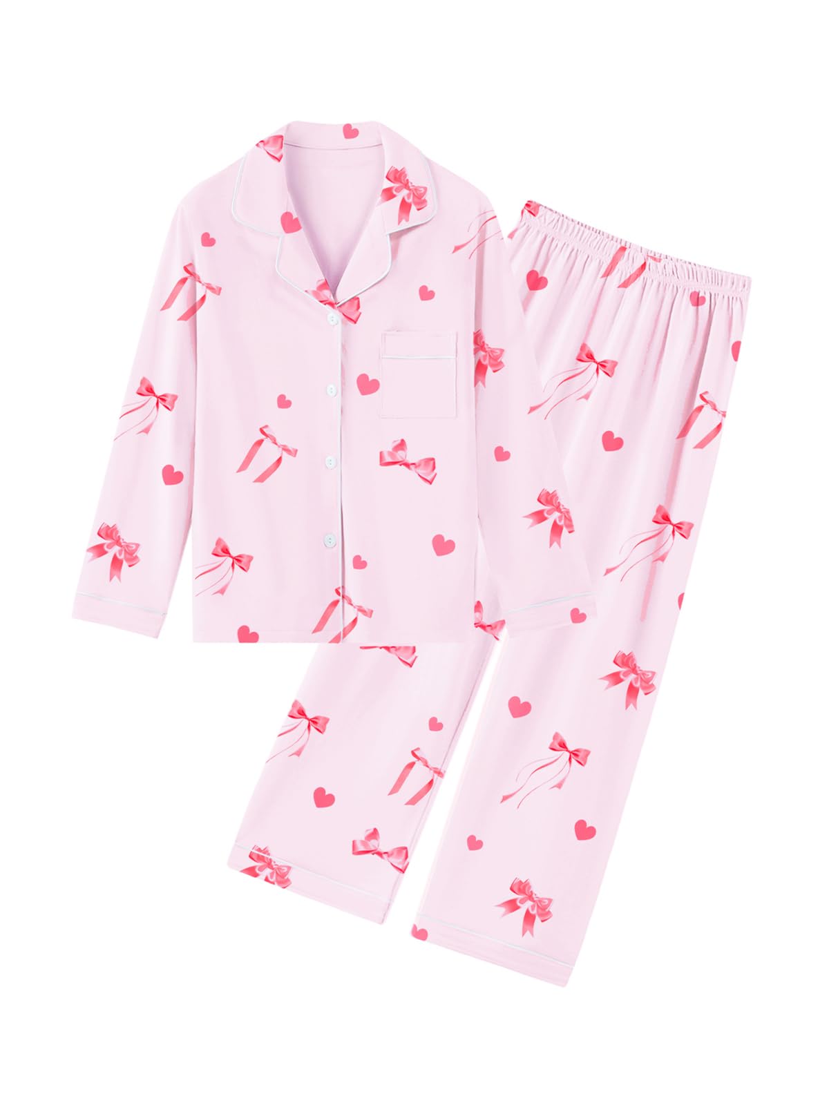QZH.DUAO Girls Women Pajamas Set Cotton Long Sleeve Top Pjs 5Years-L