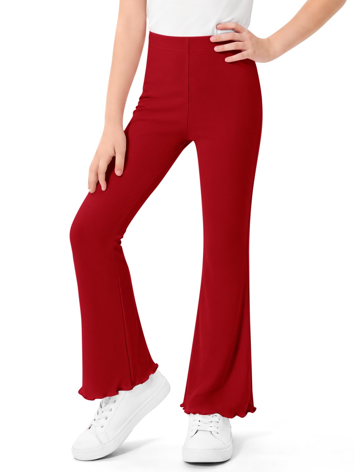 Haloumoning Girls Ribbed Knit Flare Leggings High Waist Bell Bottoms