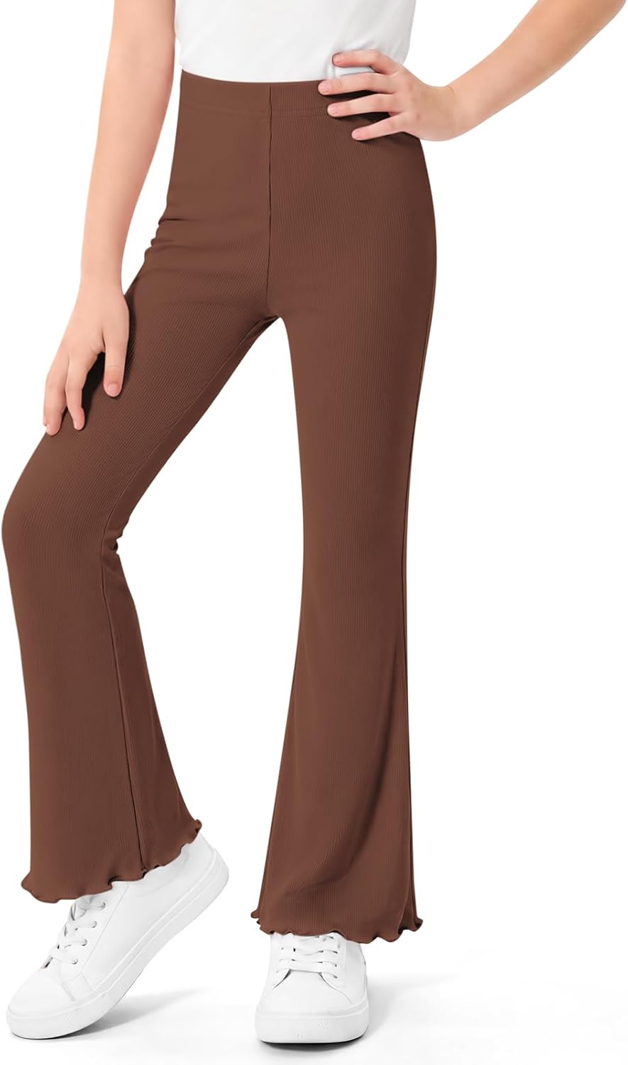 Haloumoning Girls Ribbed Knit Flare Leggings High Waist Bell Bottoms