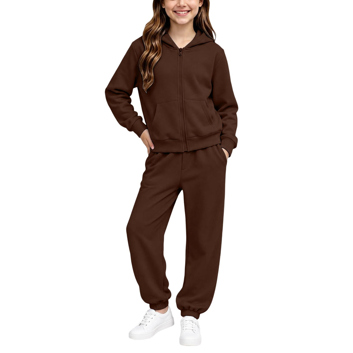 Girls Sweatsuit Fall Winter Kid Zip up Hoodie and Sweatpants Set 2-14 Years