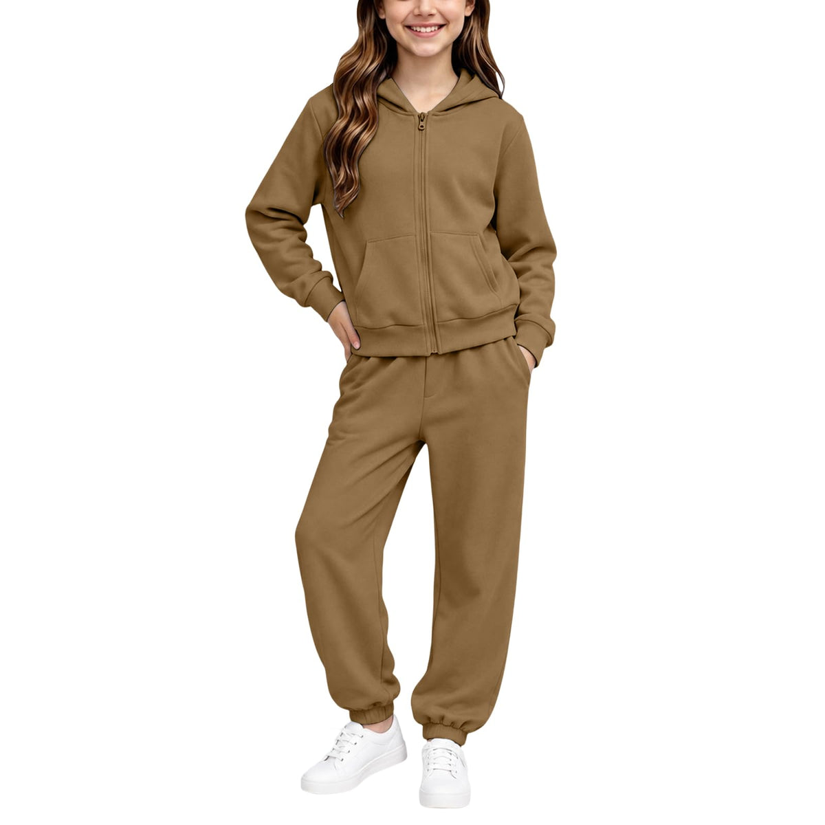 Girls Sweatsuit Fall Winter Kid Zip up Hoodie and Sweatpants Set 2-14 Years