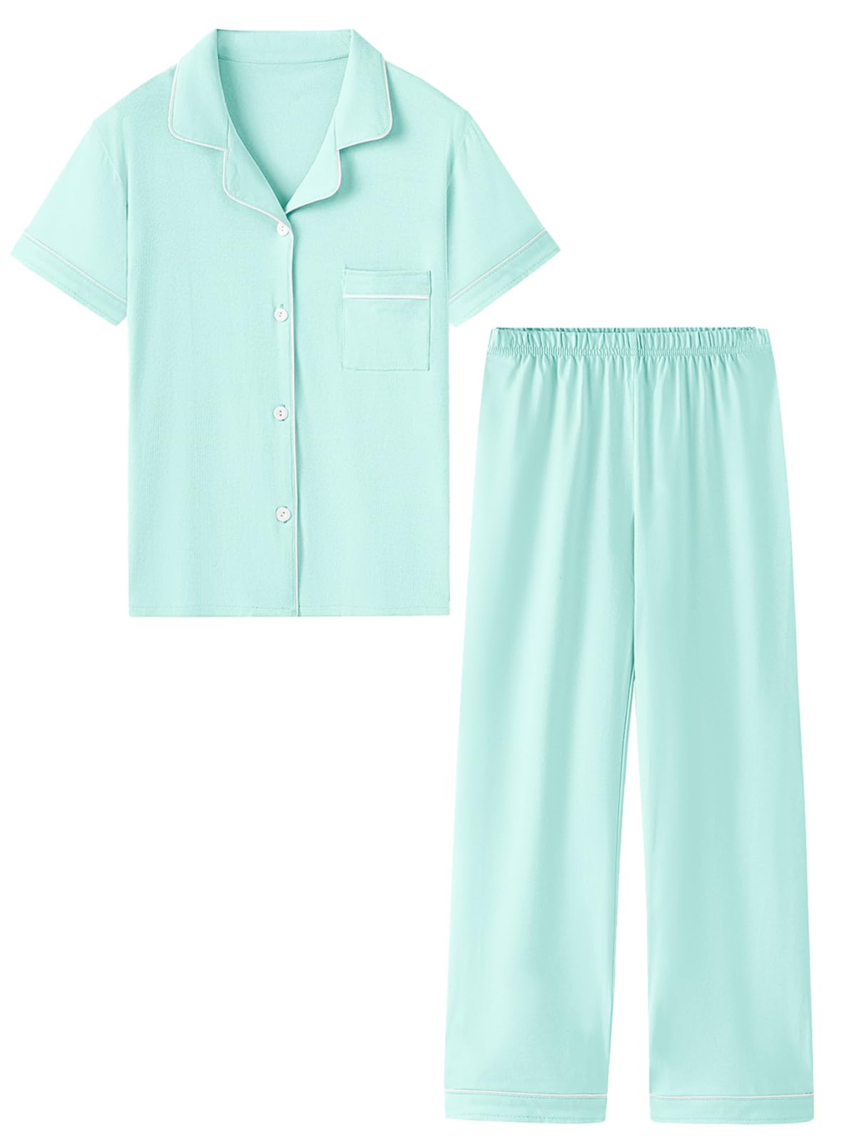 QZH.DUAO Girls Cotton Short Sleeves and Long Pants Pajama Set, 5-14 Years