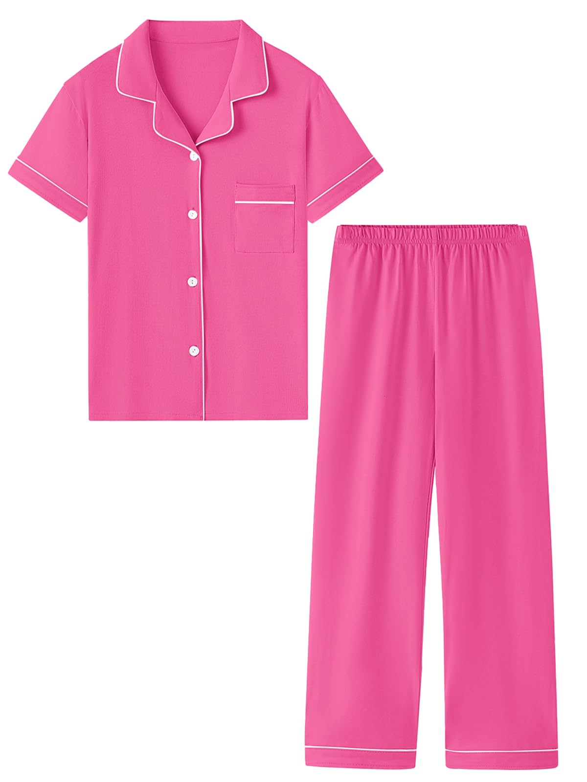 QZH.DUAO Girls Cotton Short Sleeves and Long Pants Pajama Set, 5-14 Years