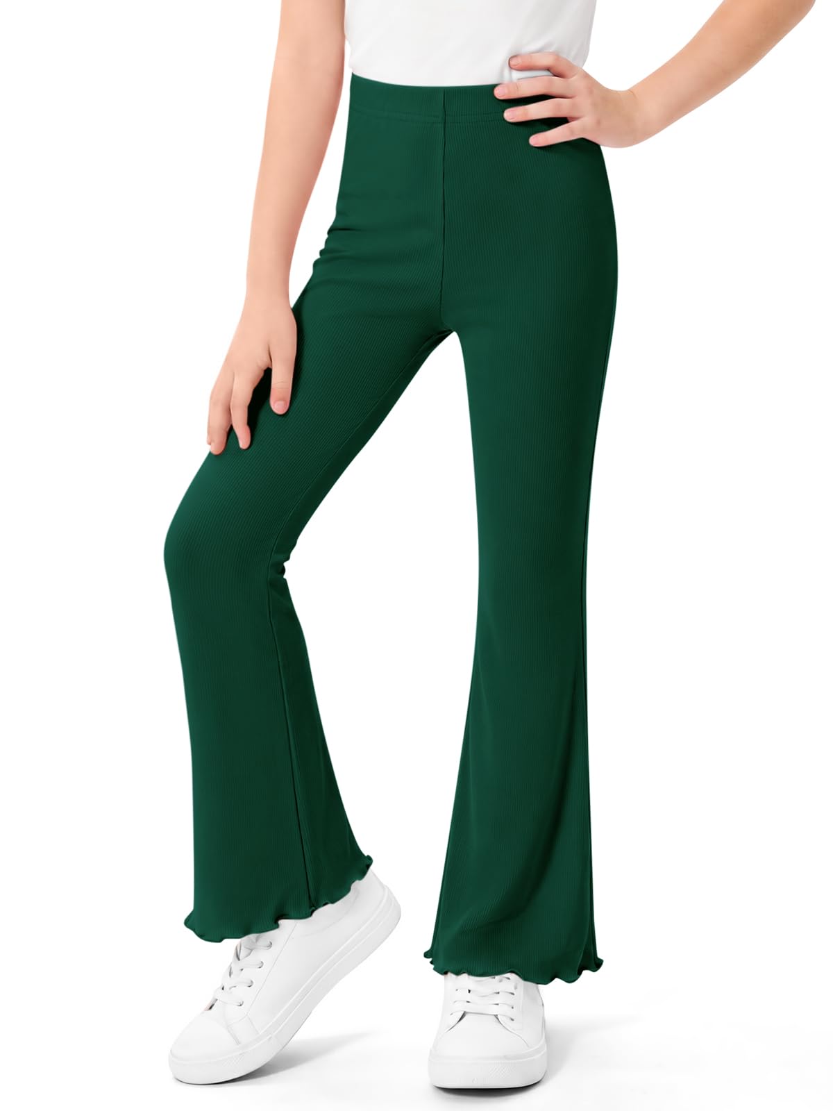 Haloumoning Girls Ribbed Knit Flare Leggings High Waist Bell Bottoms