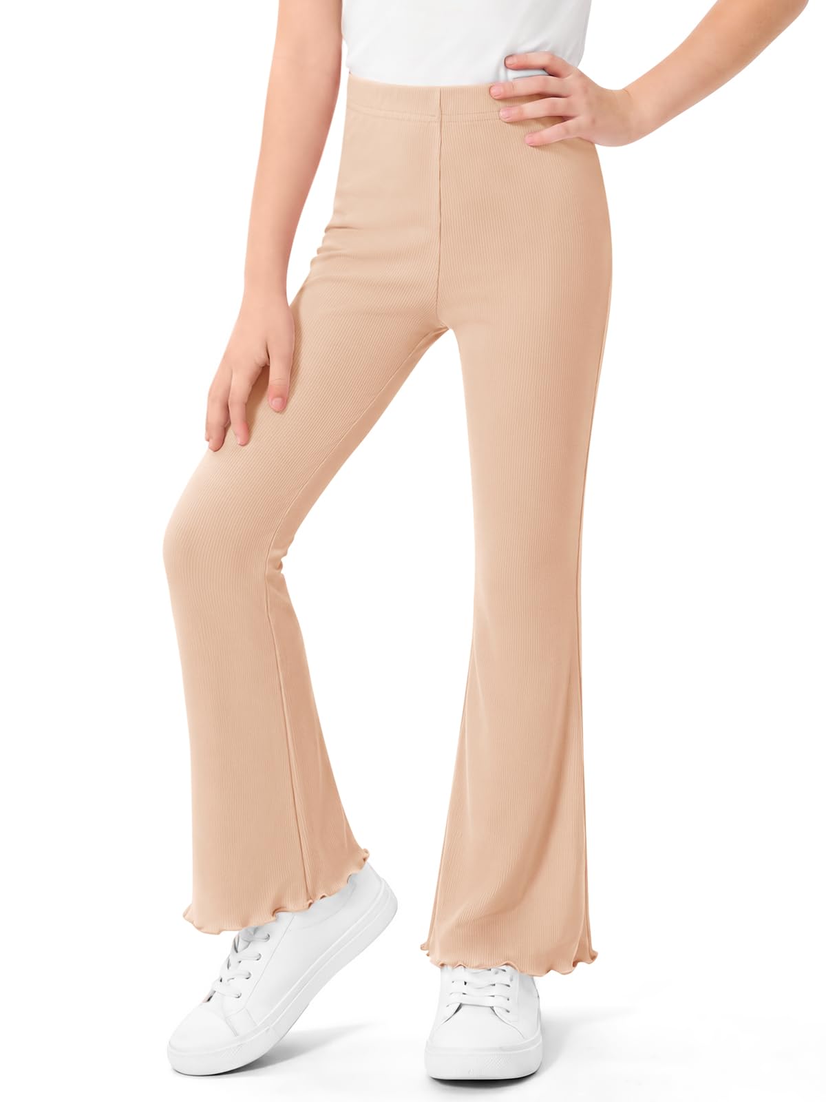 Haloumoning Girls Ribbed Knit Flare Leggings High Waist Bell Bottoms