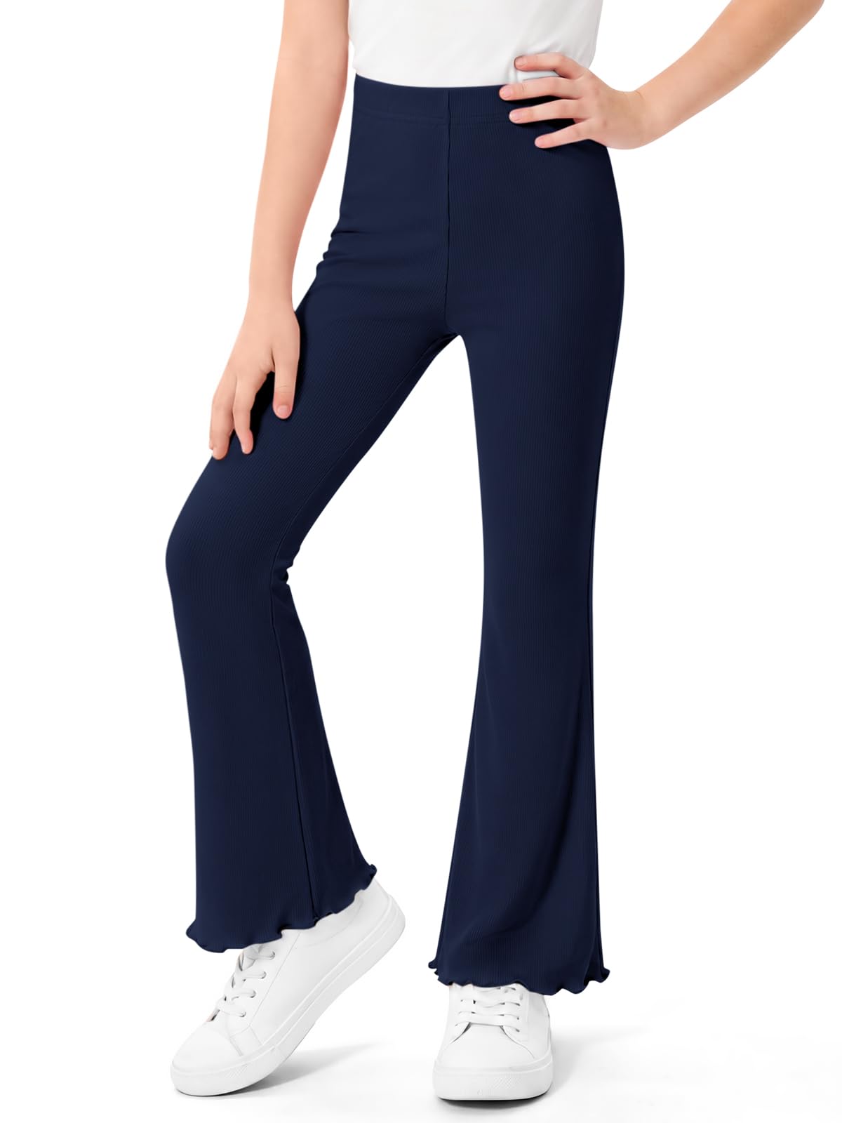 Haloumoning Girls Ribbed Knit Flare Leggings High Waist Bell Bottoms