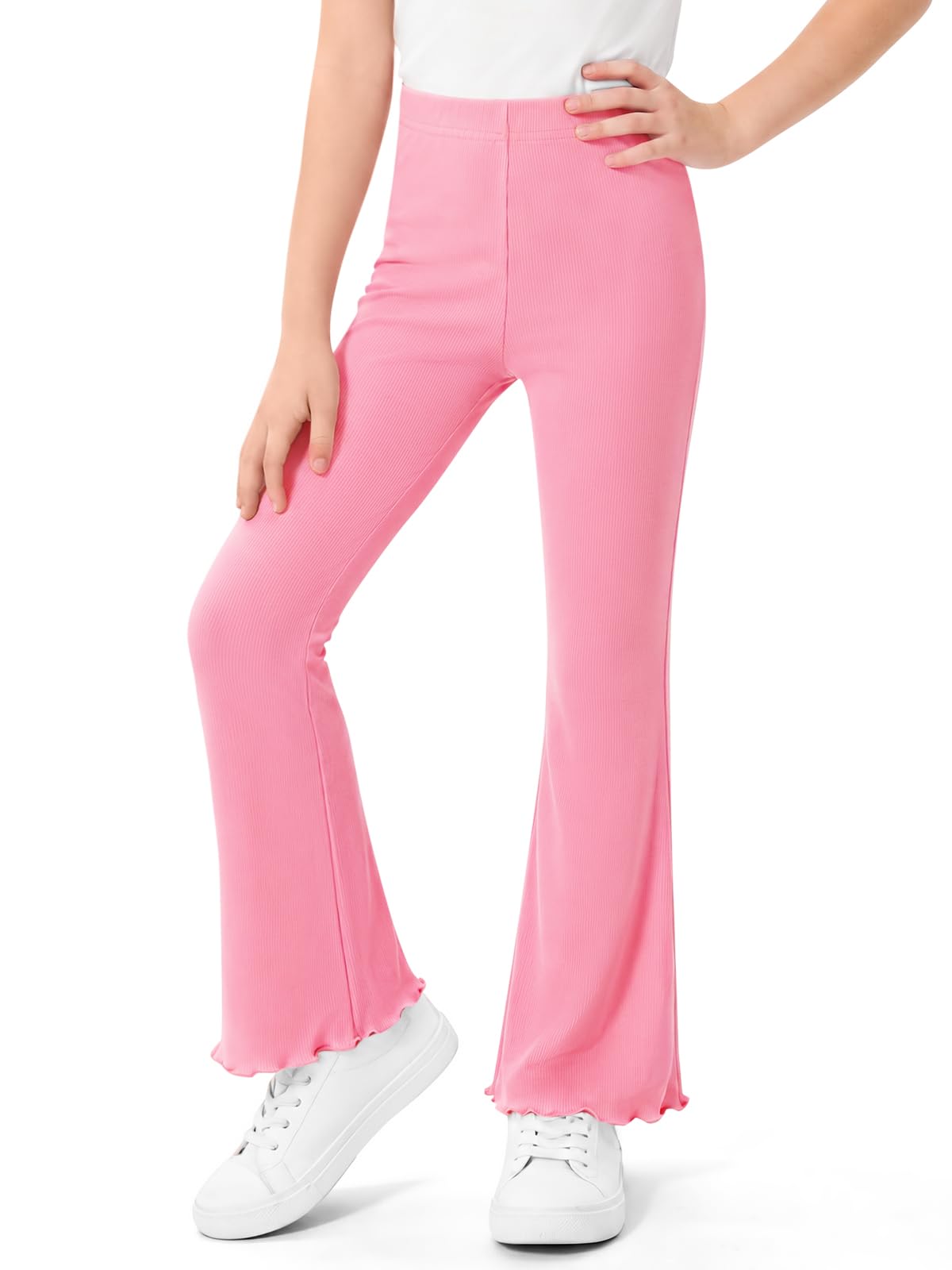 Haloumoning Girls Ribbed Knit Flare Leggings High Waist Bell Bottoms