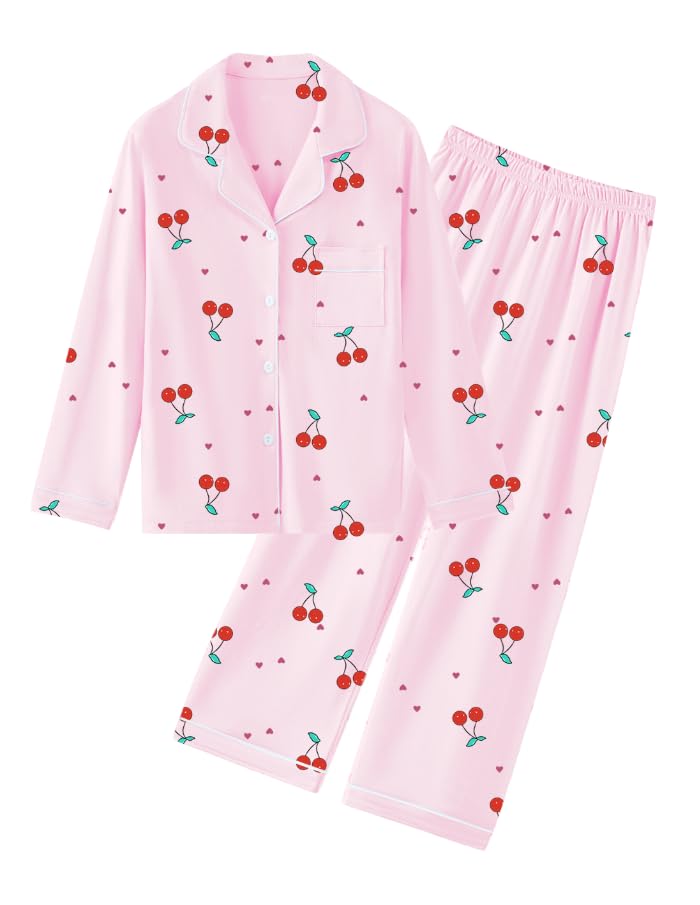 QZH.DUAO Girls Women Pajamas Set Cotton Long Sleeve Top Pjs 5Years-L