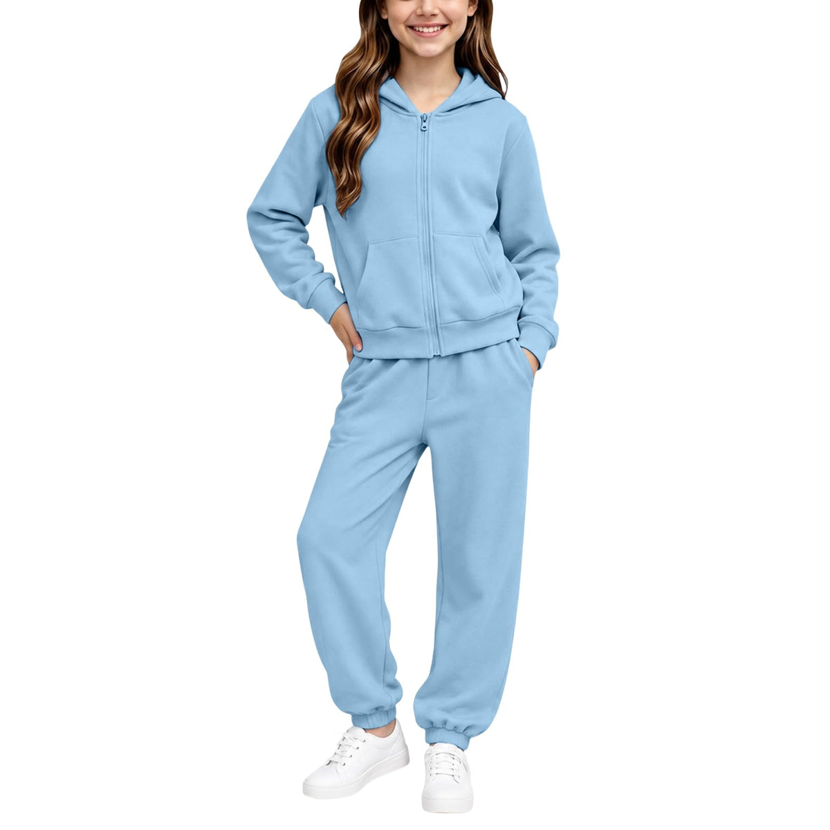 Girls Sweatsuit Fall Winter Kid Zip up Hoodie and Sweatpants Set 2-14 Years