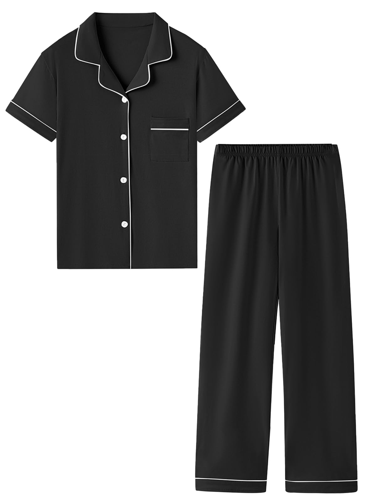QZH.DUAO Girls Cotton Short Sleeves and Long Pants Pajama Set, 5-14 Years