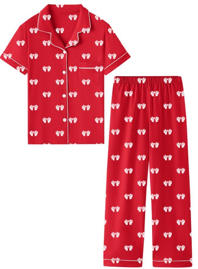 QZH.DUAO Girls Cotton Short Sleeves and Long Pants Pajama Set, 5-14 Years
