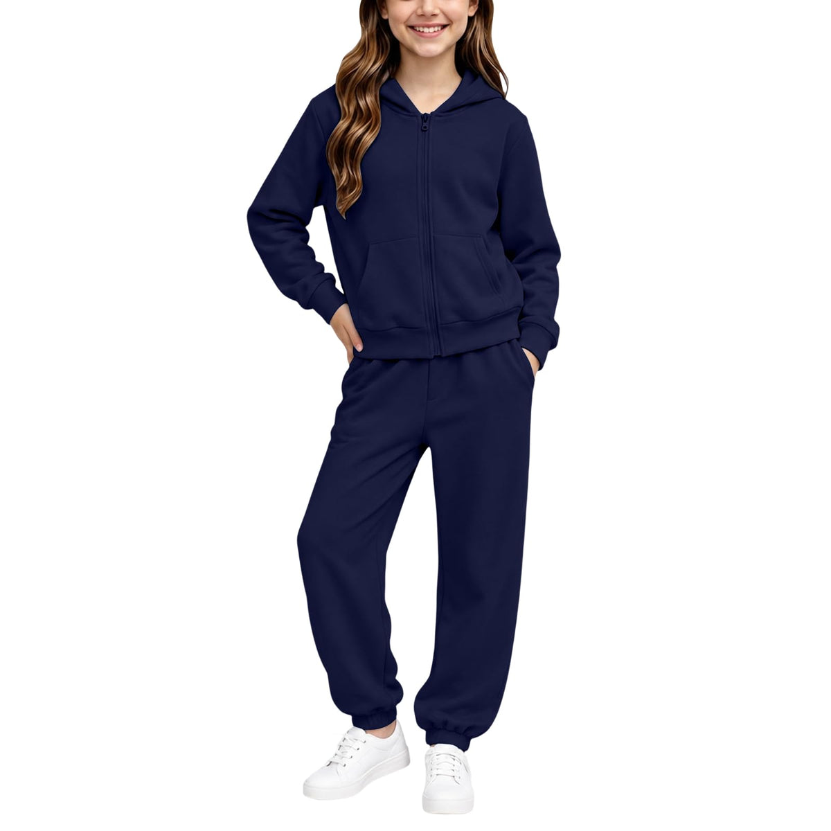 Girls Sweatsuit Fall Winter Kid Zip up Hoodie and Sweatpants Set 2-14 Years