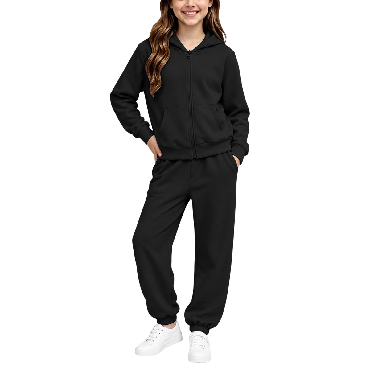 Girls Sweatsuit Fall Winter Kid Zip up Hoodie and Sweatpants Set 2-14 Years