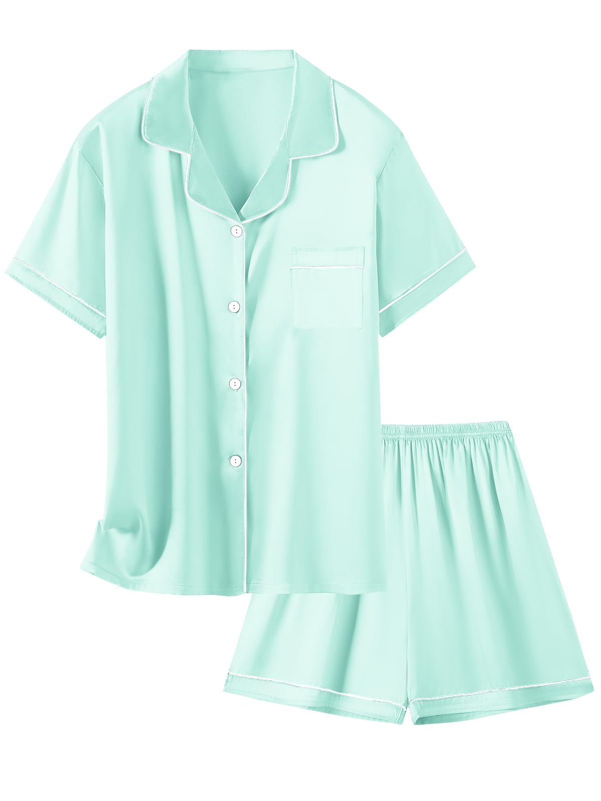 Schbbbta Girls Womens Pajamas, Satin Silky Pjs Set Kids 2Pcs Button-Down Nightwear Sleepwear Gift for Mommy and me