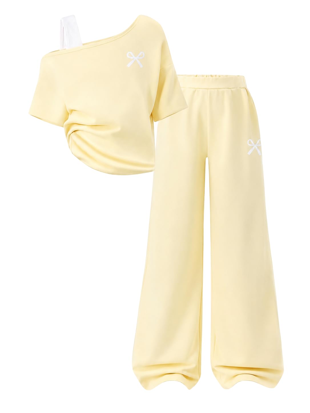 Teen Girls Clothes Off the Shoulder Top and Wide Leg Pants Matching Outfit Set with Pockets Size 7-16