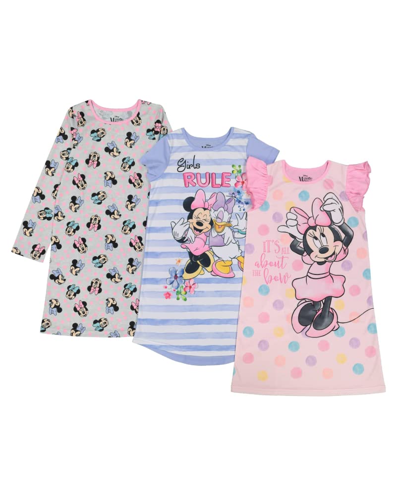 Disney Girls' 3-pack Nightgowns, Comfortable Sleepwear Gowns