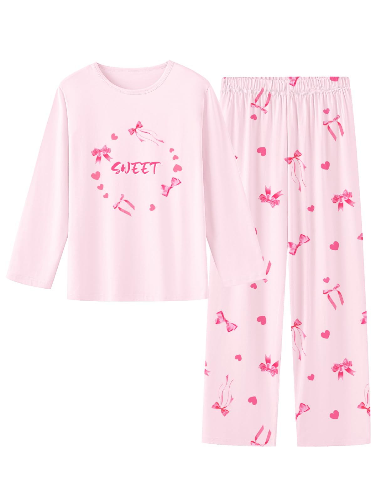 Umeyda 2-Piece Pajama Set for Girls, 100% Cotton Cartoon Pattern Sleepwear Pjs Set Size 5-14
