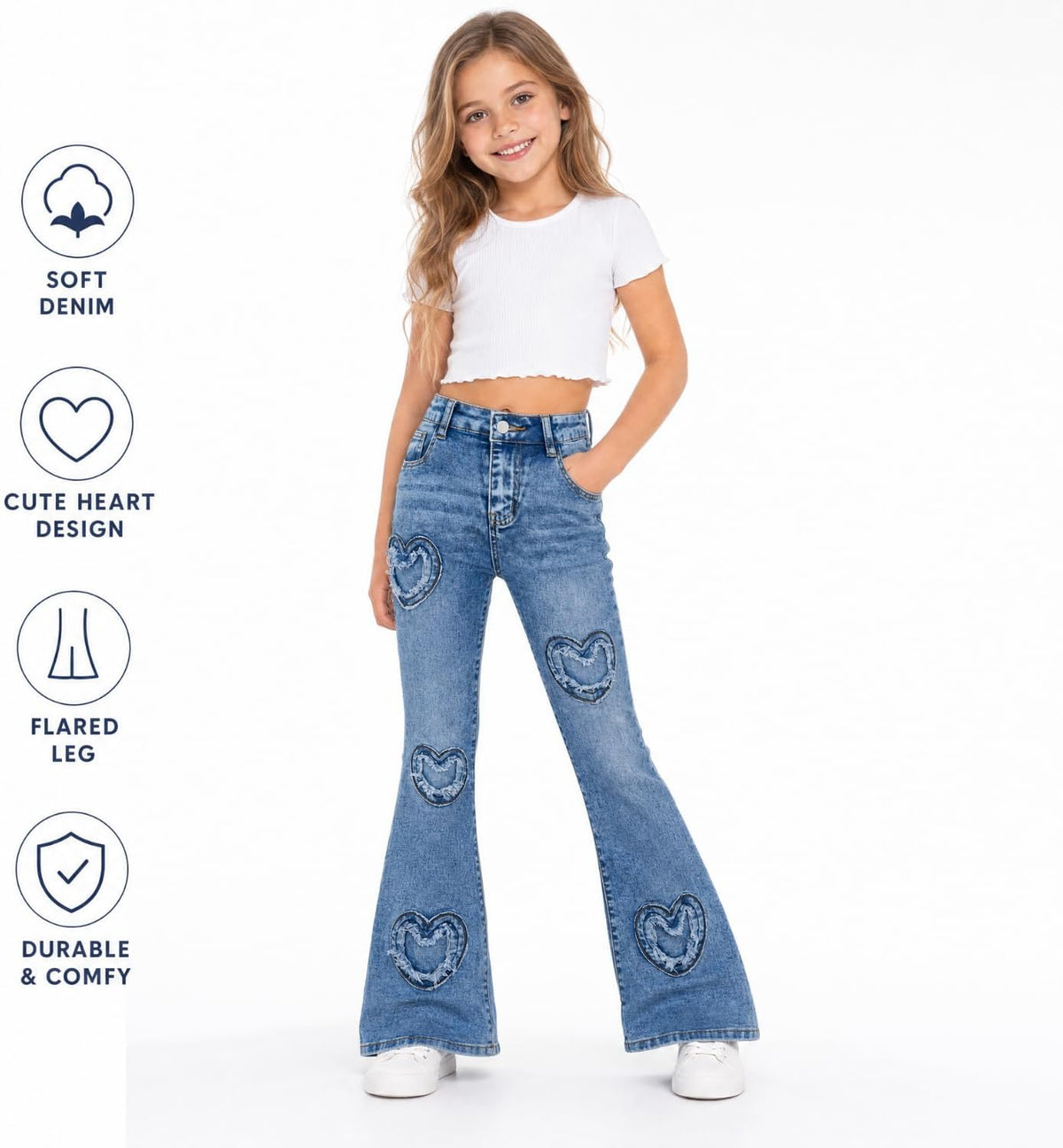 Girls Baggy Ripped Jeans Wide Straight Leg High Waisted Denim Pants 7-14Y