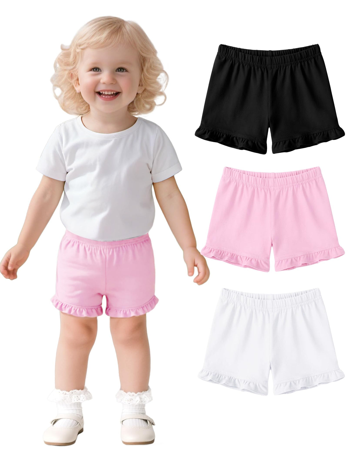 3 Pack Baby Girls Ruffle Shorts Toddler Cotton Dance Shorts Soft Summer Clothes Size 18M-5T