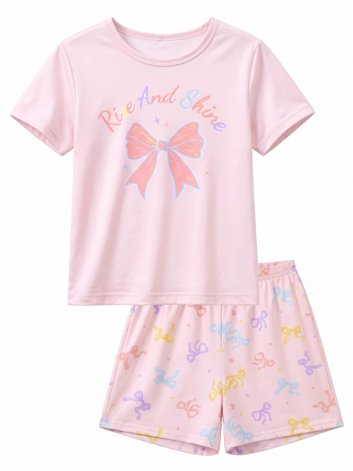 MHJY Girls Pajama Set 2-Piece Short Sleeve Soft Summer Sleepwear for Kids