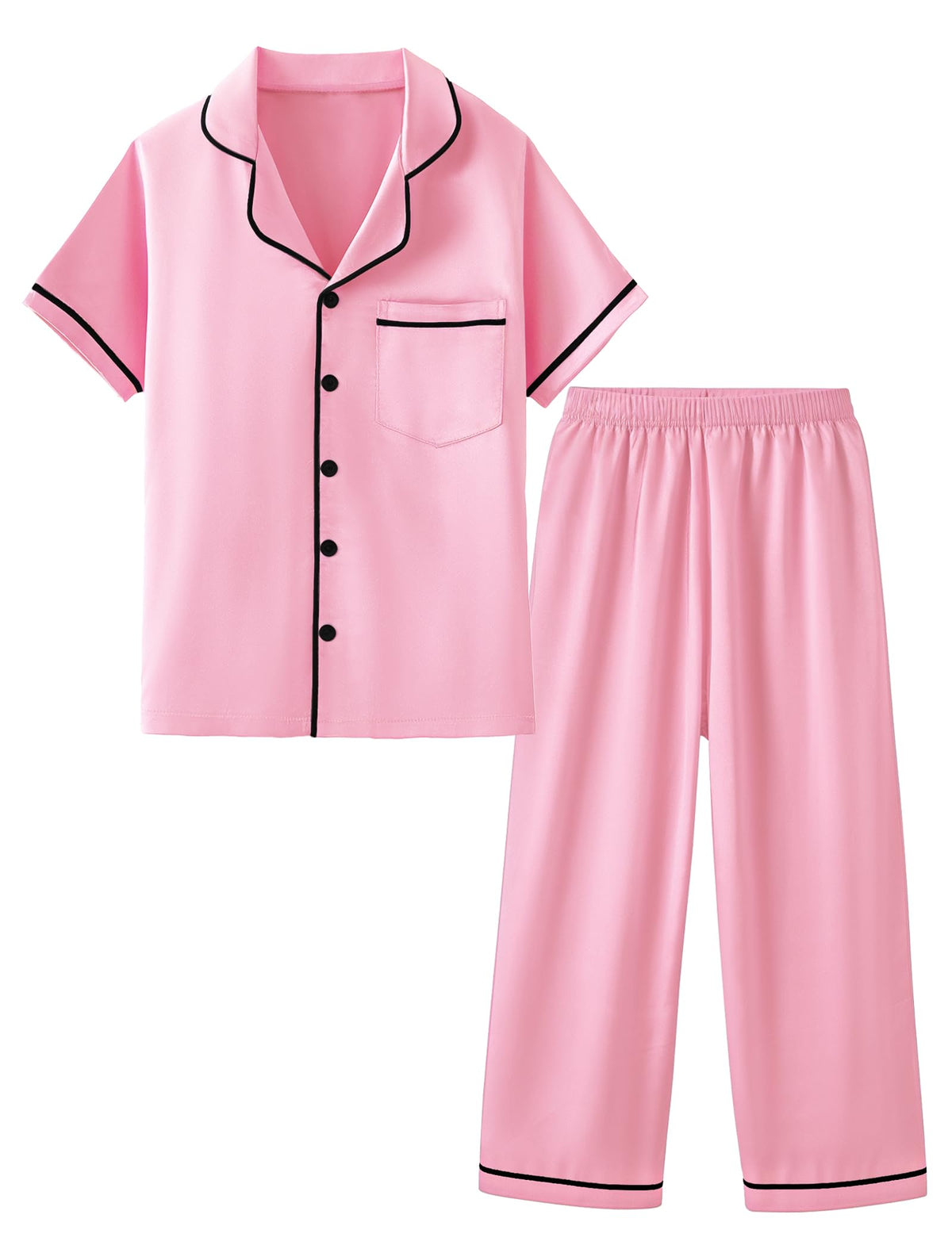 Mikrdoo Girls Satin Pajamas Button Down 2Piece PJs 3-16 Years
