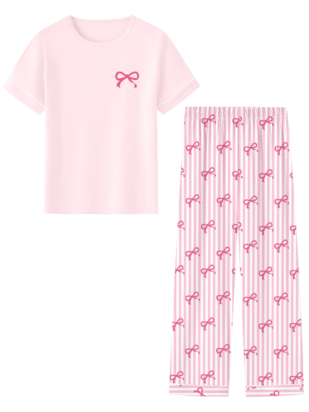 Umeyda Girls Pajamas 2PCS Short Sleeve Top & Pants 100% Cotton Pjs Sets Loungewear for Kids Age 5-14 Years
