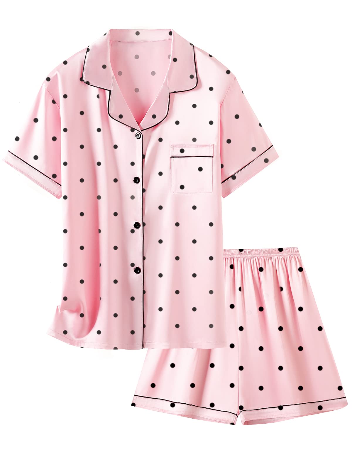Girls & Womens Satin Pajamas Set, Silk Button-Down Sleepwear 2 Piece Nightwear, 3 Years - Women XXL
