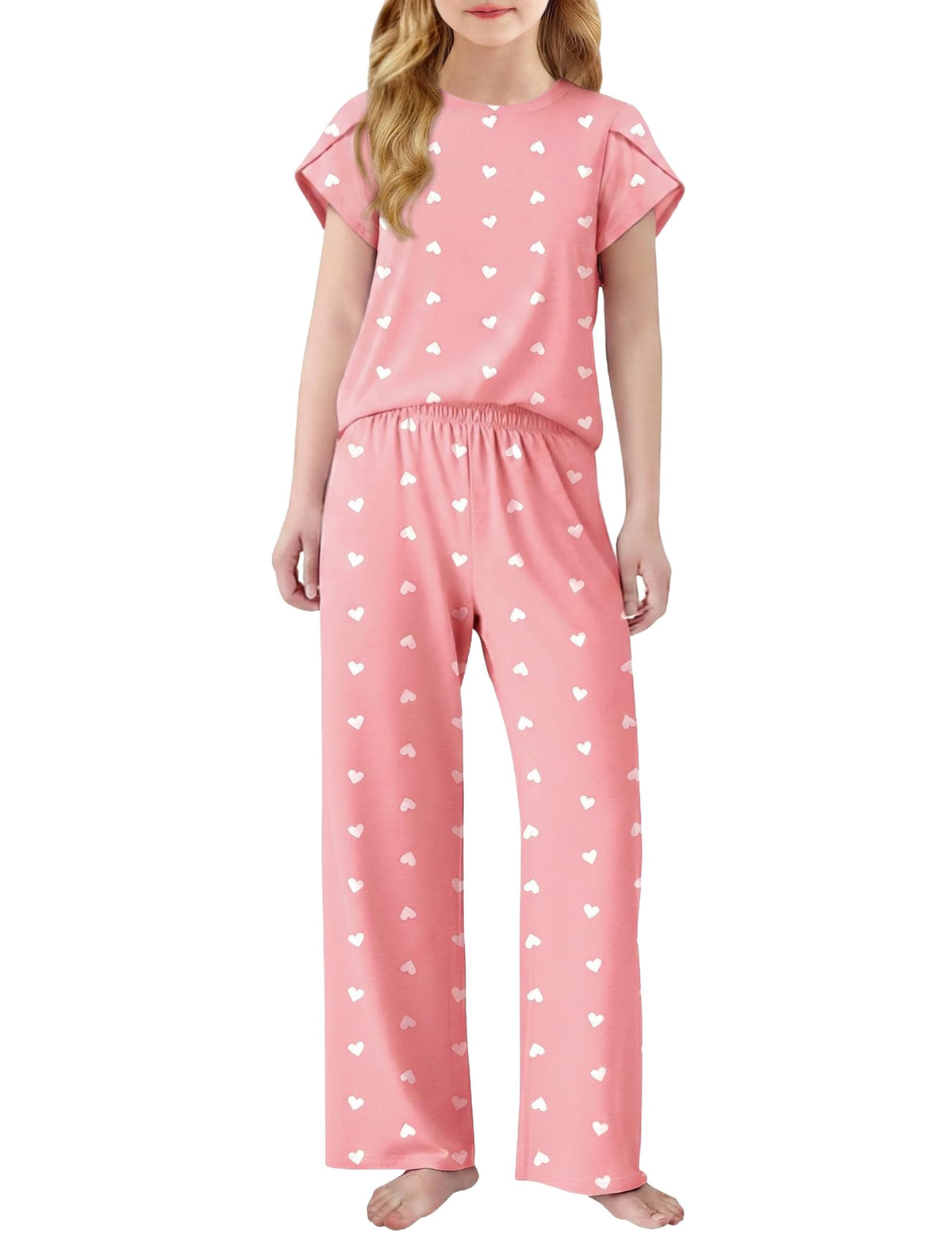Arshiner Pajamas for Girls Short Sleeve Long Pants Pjs Cute Soft Lounge