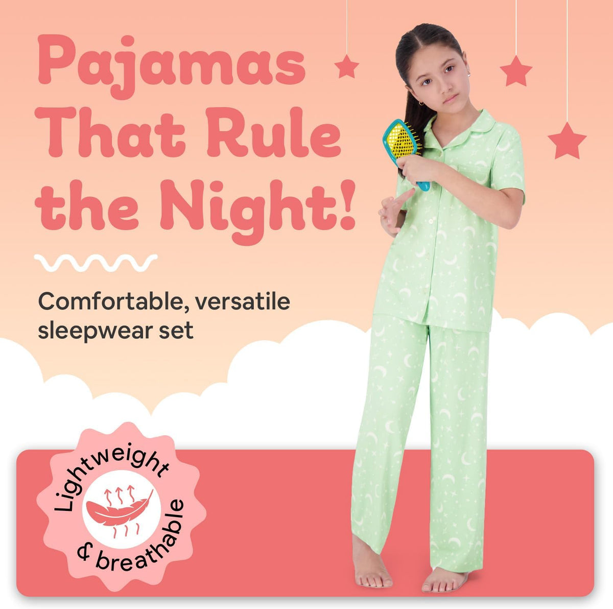 US Angels Girls Pajama Set 3 Piece, Short Sleeve Button Down PJs with Shorts & Pants, Soft Sleepwear Girls & Tweens Size 5-16