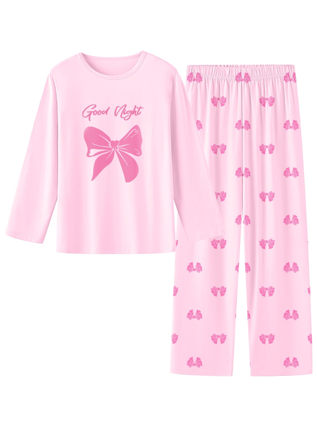 Umeyda 2-Piece Pajama Set for Girls, 100% Cotton Cartoon Pattern Sleepwear Pjs Set Size 5-14