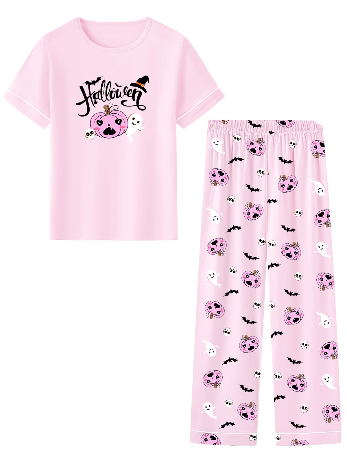 Umeyda Girls Pajamas 2PCS Short Sleeve Top & Pants 100% Cotton Pjs Sets Loungewear for Kids Age 5-14 Years