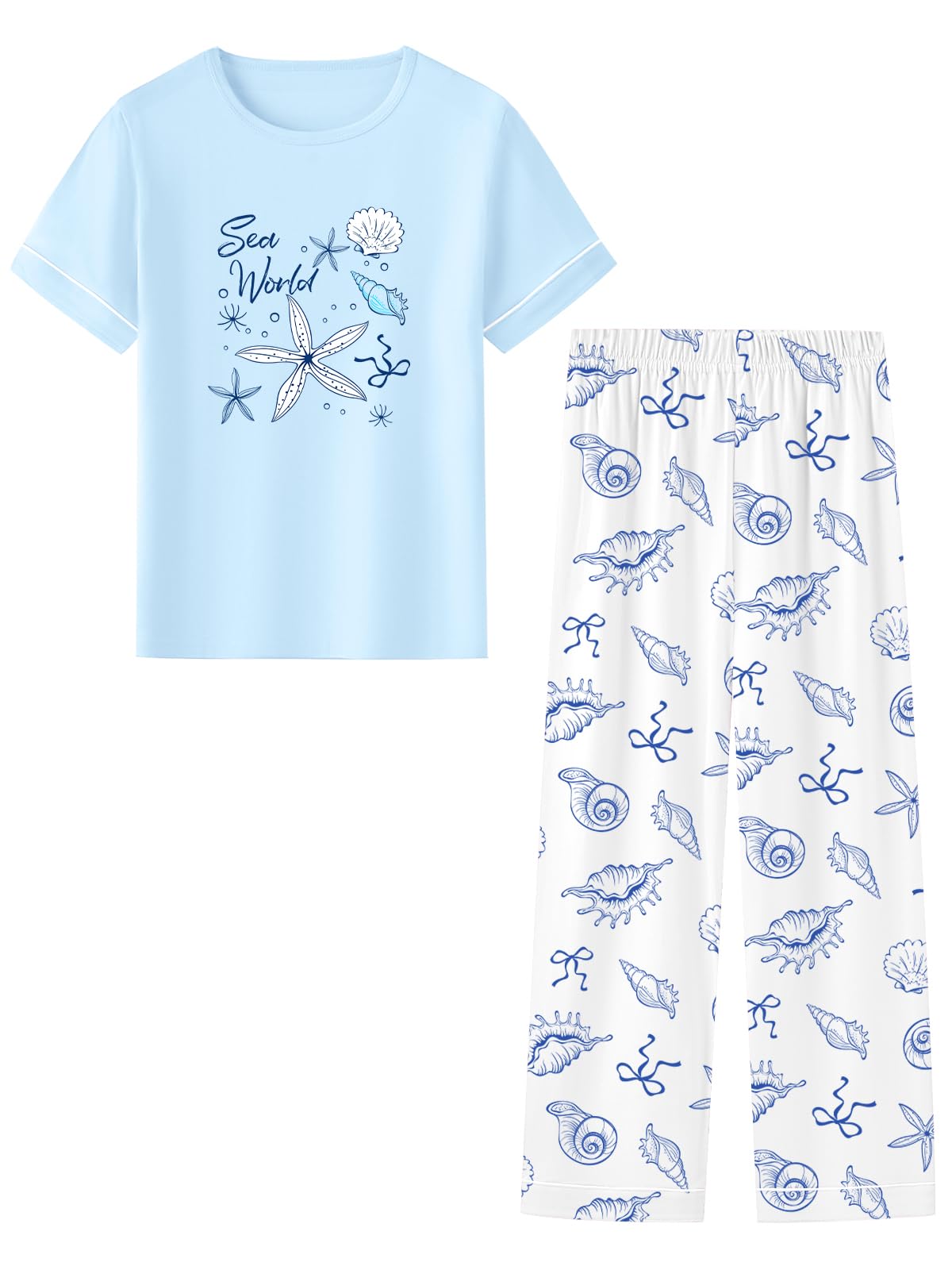 Umeyda Girls Pajamas 2PCS Short Sleeve Top & Pants 100% Cotton Pjs Sets Loungewear for Kids Age 5-14 Years