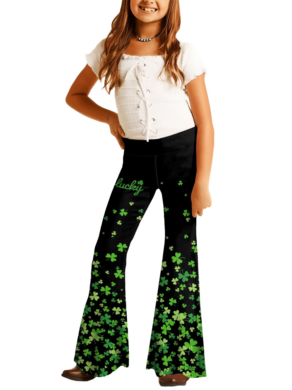 Deerose Girls Halloween Hippie Bell Bottom Pants High Waist Flare Pants 5-14 Years