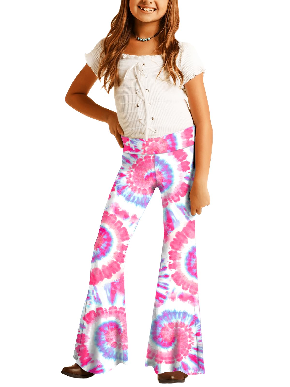 Deerose Girls Halloween Hippie Bell Bottom Pants High Waist Flare Pants 5-14 Years