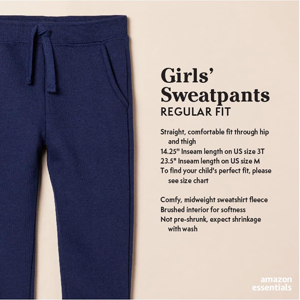 Amazon Essentials Girls and Toddlers' Jogger Sweatpants with Elastic Waist and Drawstring, Multipacks