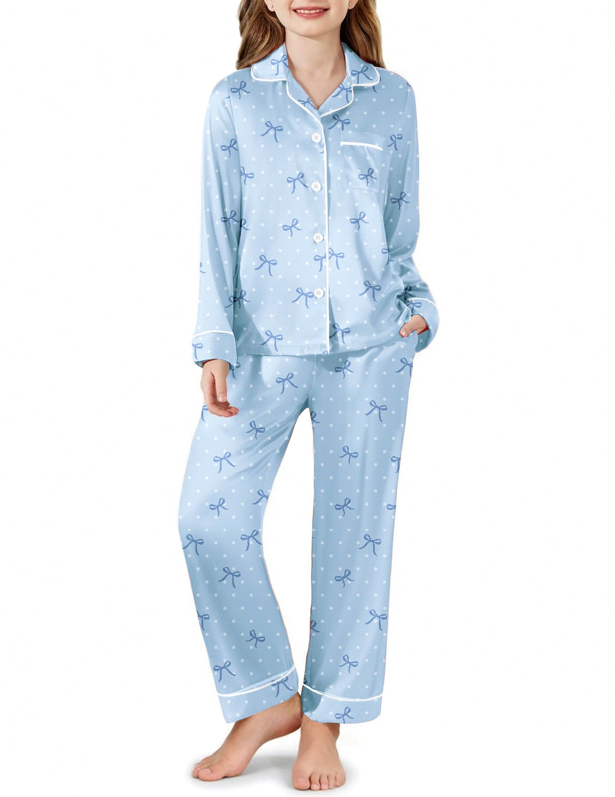 Arshiner Girls Pajamas Satin Pajama Set 2 Piece Pjs Button Down Sleepwear