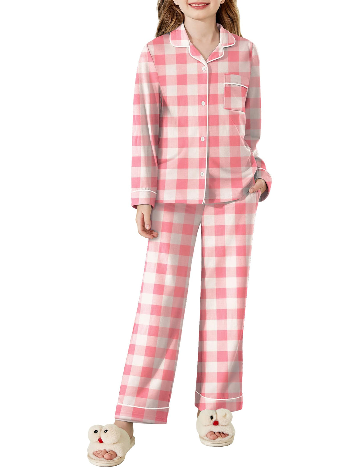 Arshiner Pajamas Set for Girls Long Sleeve Lounge Set Button Down Pj Sets
