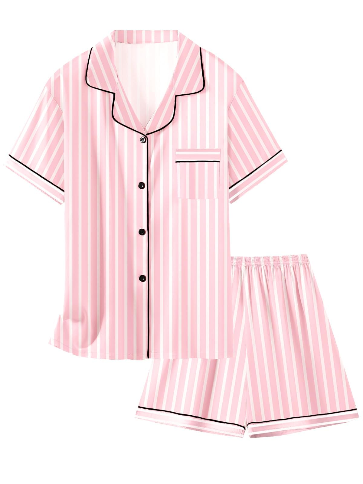 Girls & Womens Satin Pajamas Set, Silk Button-Down Sleepwear 2 Piece Nightwear, 3 Years - Women XXL