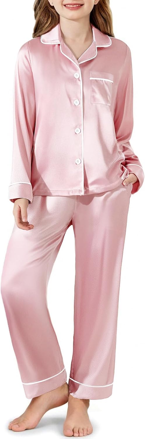 Arshiner Girls Pajamas Satin Pajama Set 2 Piece Pjs Button Down Sleepwear