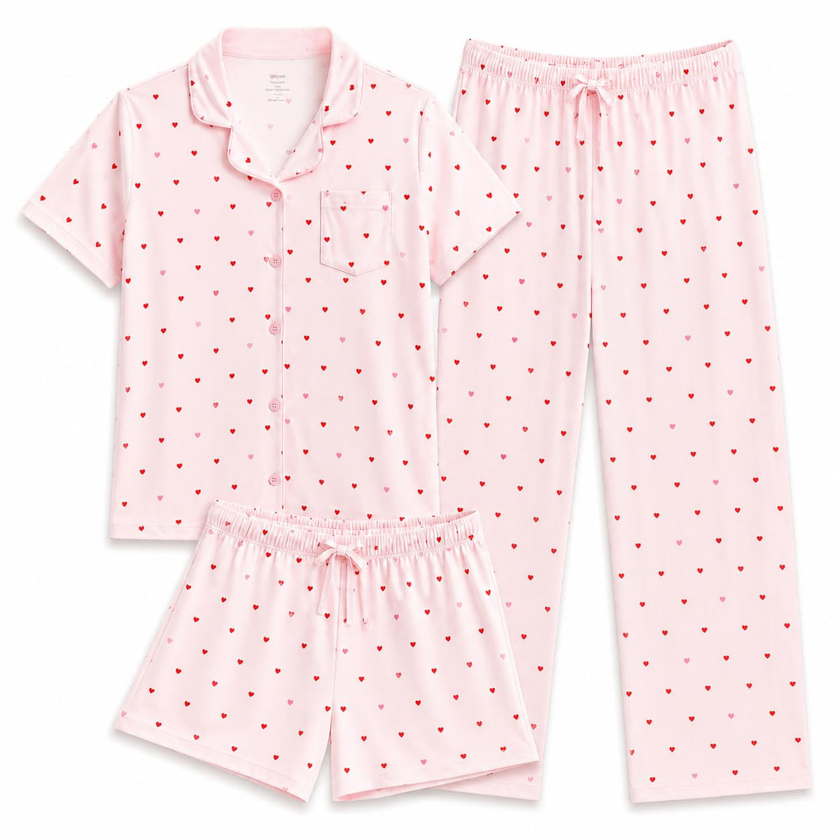 US Angels Girls Pajama Set 3 Piece, Short Sleeve Button Down PJs with Shorts & Pants, Soft Sleepwear Girls & Tweens Size 5-16