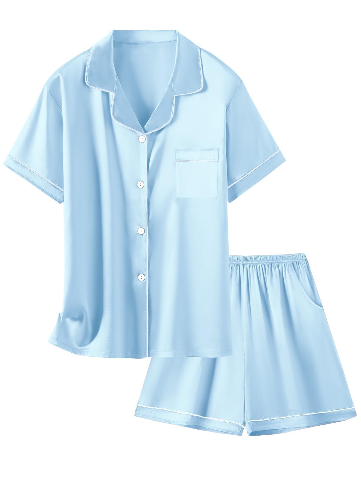 Girls & Womens Satin Pajamas Set, Silk Button-Down Sleepwear 2 Piece Nightwear, 3 Years - Women XXL